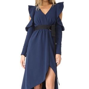 SELF PORTRAIT Blue Belted Ruffle Midi Dress US6